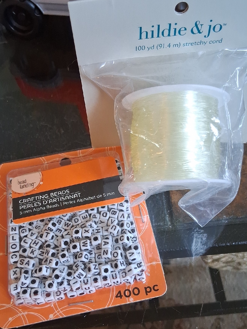 ALPHABET BEADS AND STRETCHY CORD